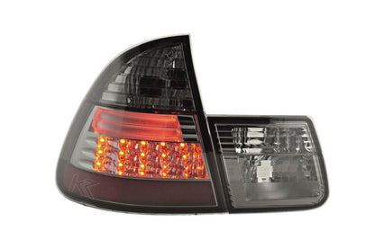 BMW 3-series E46 Wagon smoked LED tail lights set by K2 Industries, for models 1999-2005, featuring a sleek smoked lens design.