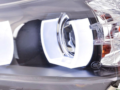 BMW 3-series E90 E91 black U LED headlights by K2 Industries, designed for models from 2005 to 2012, showing front view.
