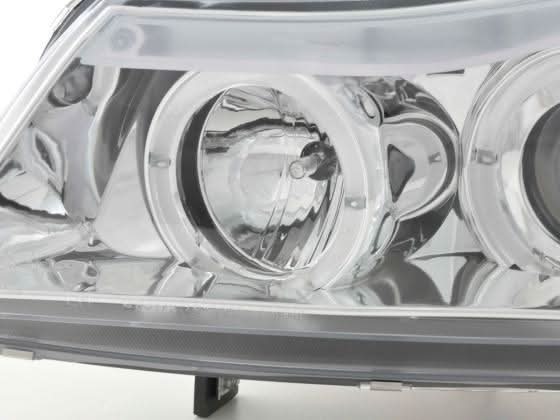 BMW 3-series E90 E91 Chrome Angel Eyes LED Headlight set by K2 Industries, featuring sleek design and bright LED illumination.