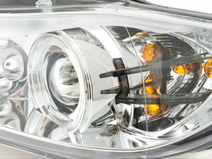 BMW 3-series E90 E91 chrome angel eyes LED headlights set by K2 Industries, for 2005-2012 models, showing front view with chrome accents.