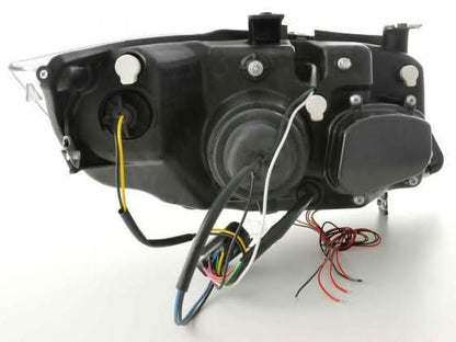 BMW 3-series E90 E91 Chrome Angel Eyes LED Headlight Set by K2 Industries showing headlights with chrome accents and LED rings