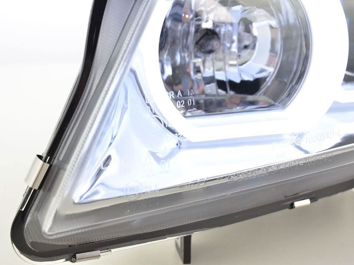 BMW 3 Series E90/E91 chrome LED U-bar headlights by K2 Industries, 2005-2012, featuring sleek design and bright illumination.