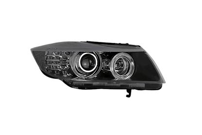 BMW 3 Series E90 OE style headlights by K2 Industries, 2005-2012, showing the sleek headlight design with clear lenses and integrated reflectors.
