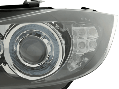BMW 3-Series E90/E91 black angel eyes headlights by K2 Industries for 2005-2008 sedan and touring models.