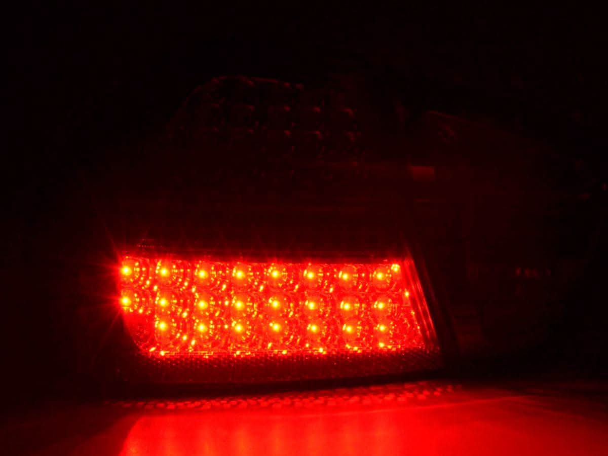 BMW 3-series E90 Sedan red and smoke Euro LED taillights set by K2 Industries, for 2005-2008 model year.
