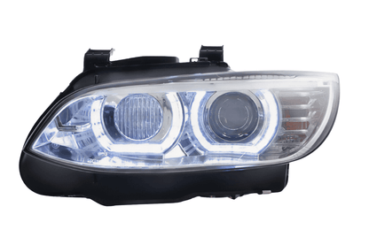 BMW 3-series E92/E93 chrome LED headlights upgrade for AFS models, featuring modern LED design and chrome finish by K2 Industries.