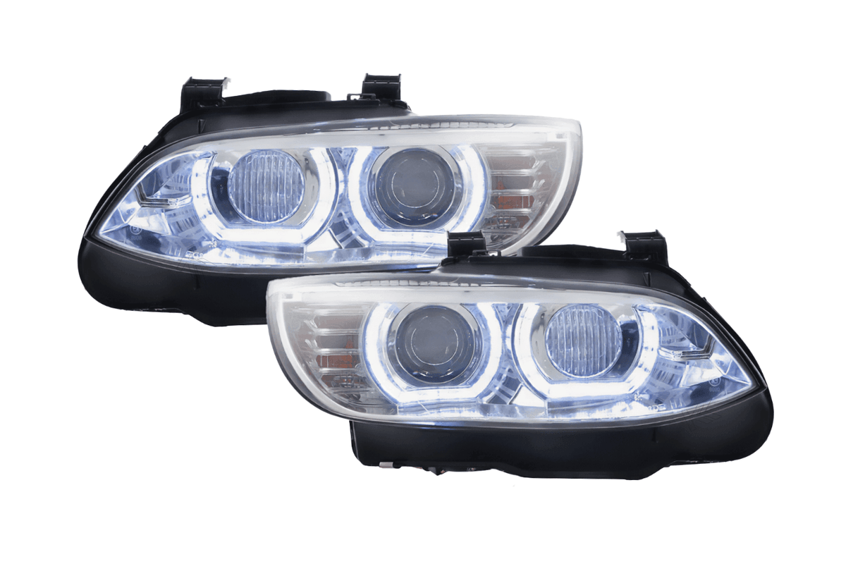 BMW 3-series E92/E93 chrome LED headlights upgrade for 2006-2010 AFS models by K2 Industries, showcasing sleek headlight design.