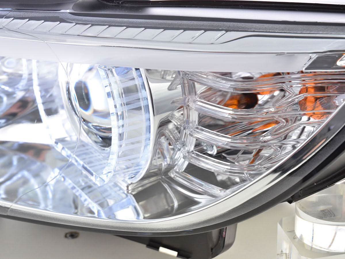 BMW 3-series E92/E93 chrome LED headlights upgrade for AFS models by K2 Industries, showing sleek headlight design with LED accents.