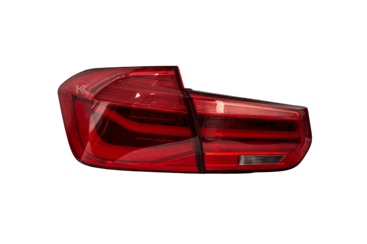 BMW 3-Series F30 F35 F80 6th Gen LCI style LED tail lights upgrade by K2 Industries, shown installed on the vehicle.