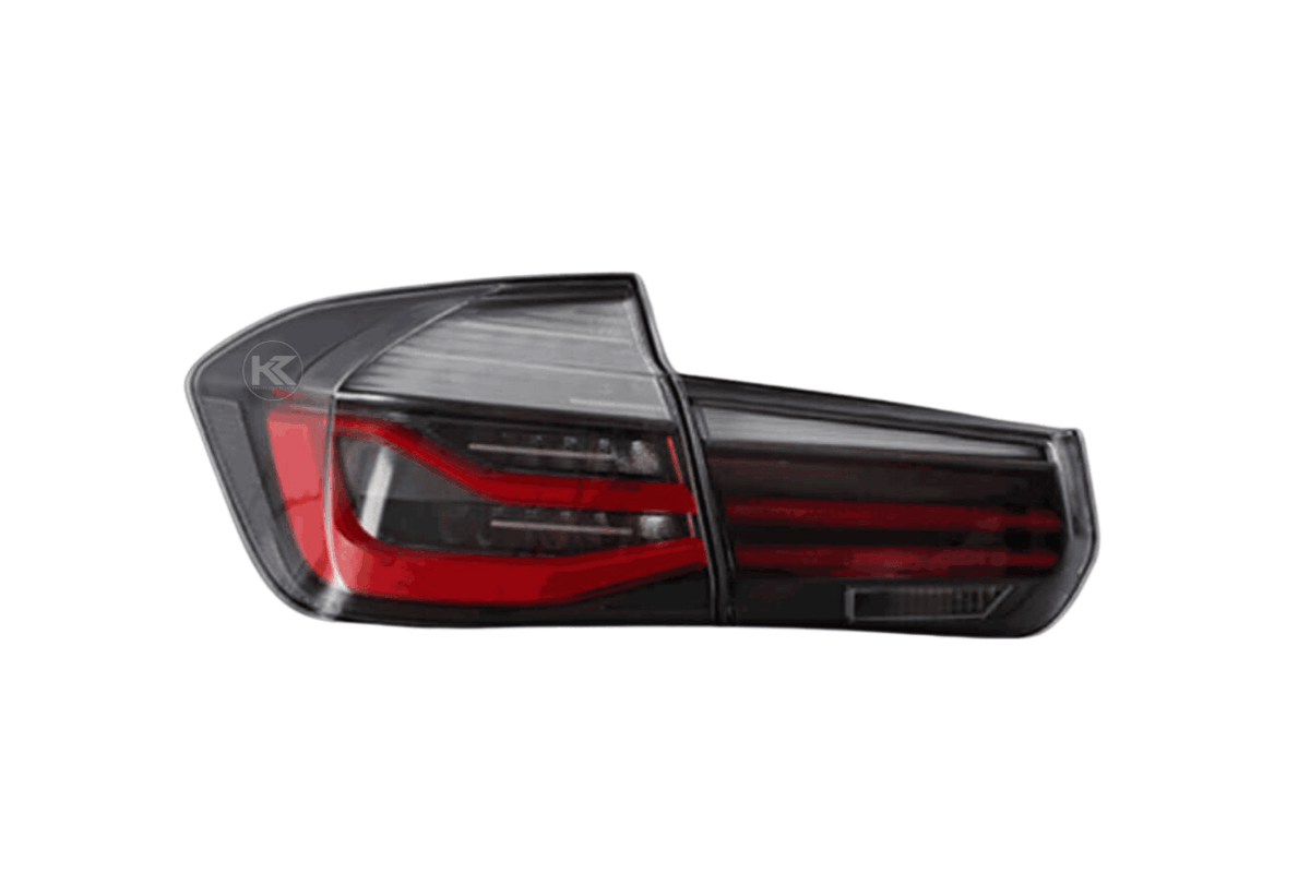 BMW 3-Series F30 F35 F80 LCI style LED tail lights upgrade by K2 Industries, showing sleek red and clear lens design.
