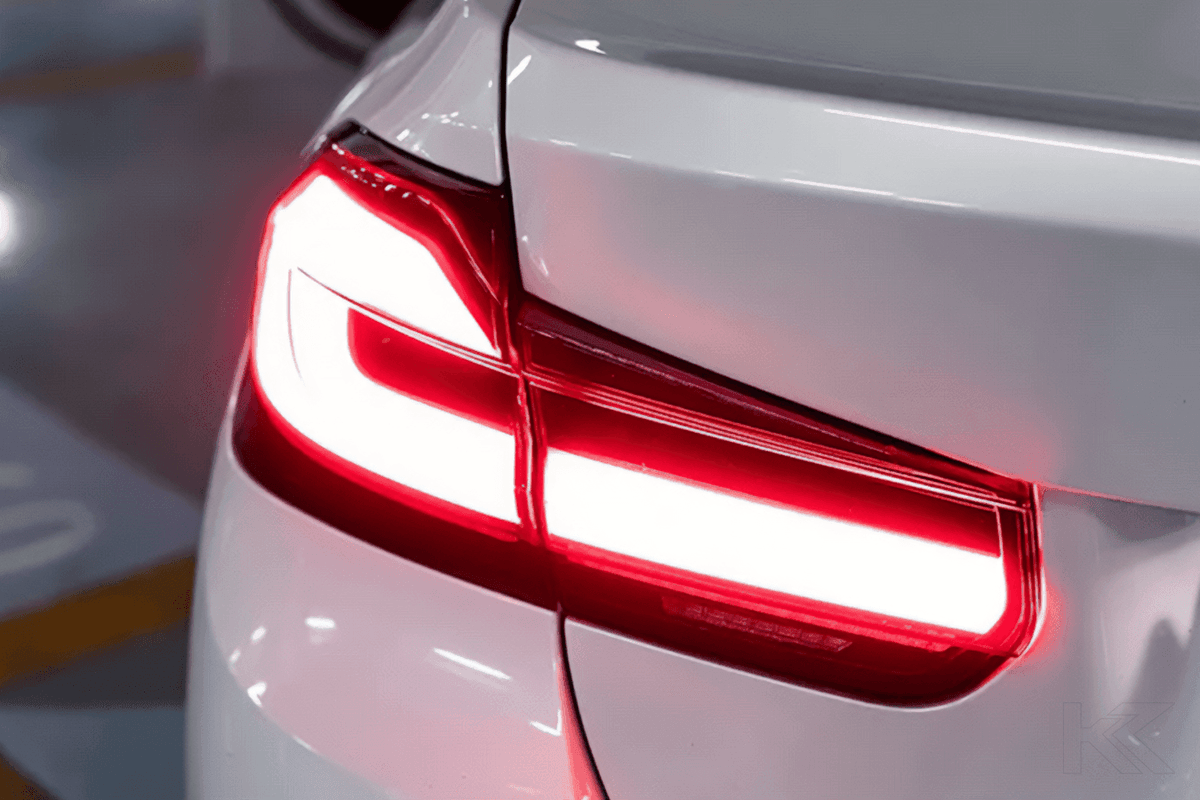 BMW 3 Series F30 F35 F80 LED tail light upgrade by K2 Industries, modern black line design, for 2012-2019 models.