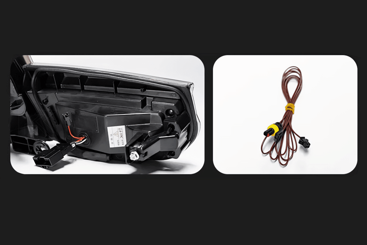 BMW 3 Series F30 F35 F80 LED tail light upgrade in modern black line design by K2 Industries, fits 2012-2019 models.