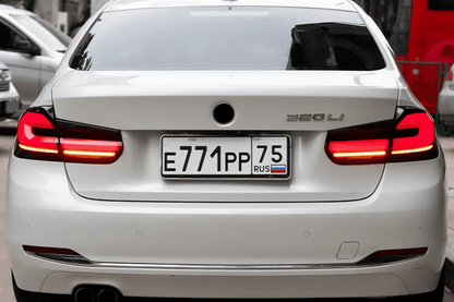 BMW 3 Series F30 F35 F80 LED tail light upgrade by K2 Industries featuring modern black line design, for 2012-2019 models.