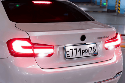 BMW 3 Series F30 F35 F80 LED tail light upgrade by K2 Industries, featuring modern black line design for 2012-2019 models.