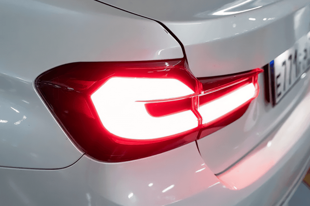 BMW 3 Series F30 F35 F80 Modern Black Line LED Tail Light Upgrade by K2 Industries, showcasing sleek black-lined tail light design.