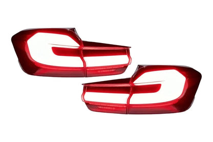 BMW 3 Series F30 F35 F80 LED tail light upgrade by K2 Industries with modern black line design, for 2012-2019 models.
