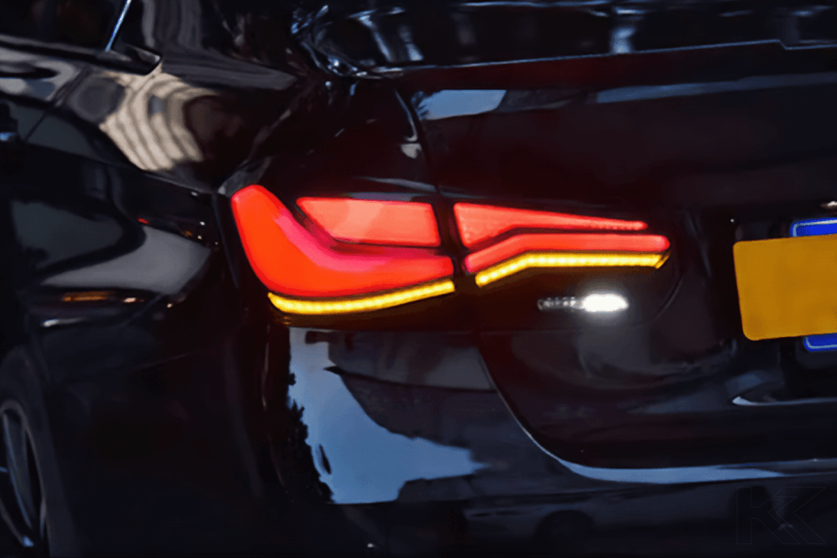 BMW 3 Series F30 F35 F80 LED tail lights by K2 Industries, featuring modern design for 2012-2019 models.