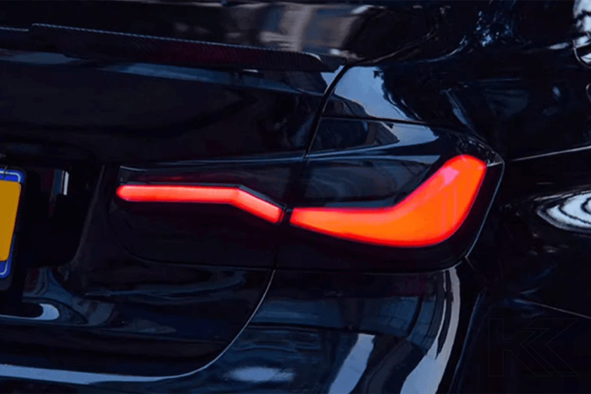 BMW 3 Series F30 F35 F80 LED tail lights by K2 Industries, showcasing modern design and bright LED illumination for 2012-2019 models.