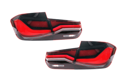 BMW 3 Series F30 F35 F80 LED tail lights by K2 Industries, showcasing sleek, modern design for 2012-2019 models.