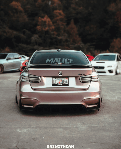 BMW 3-Series F30/F80 clear tail lights by K2 Industries, showing sleek, modern design for 2011-2020 model years.