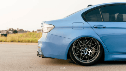 BMW 3-Series F30/F80 clear tail lights by K2 Industries, showing sleek transparent design for models 2011-2020.
