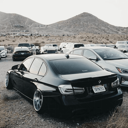 BMW 3-Series F30/F80 clear tail lights by K2 Industries, showing sleek transparent design for 2011-2020 models.
