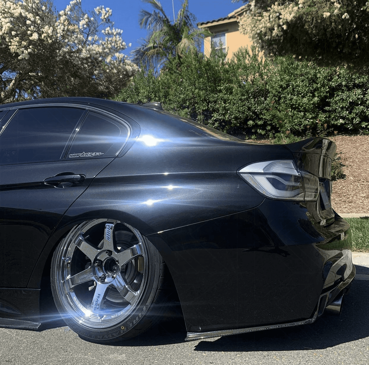 BMW 3-Series F30/F80 clear tail lights by K2 Industries, showing sleek, transparent design for 2011-2020 model vehicles.