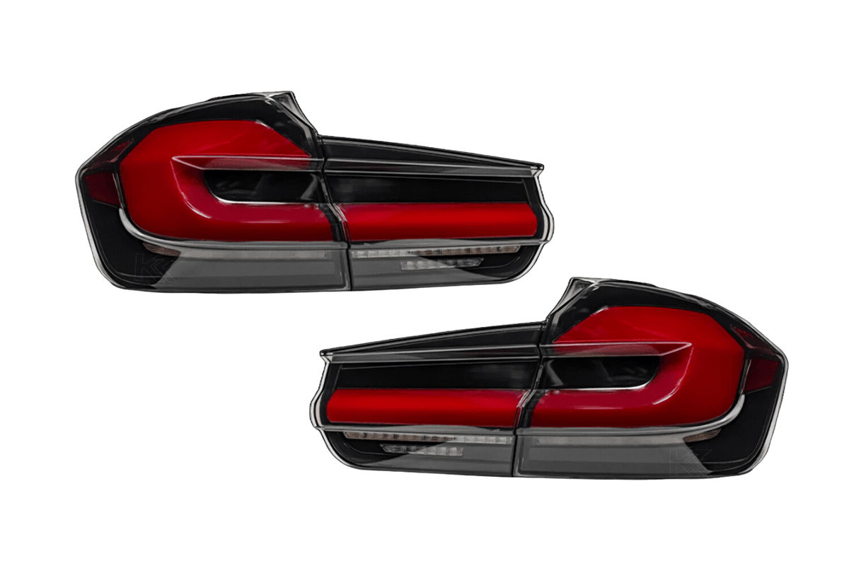 BMW 3 Series F31 black line LED tail light upgrade by K2 Industries, modern design, installed on the rear of the vehicle.