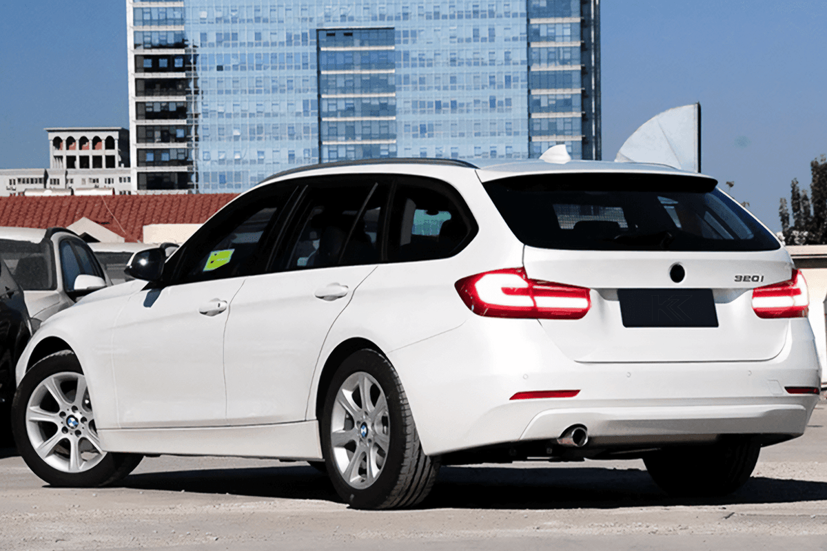 BMW 3 Series F31 modern black line LED tail light upgrade by K2 Industries, 2012-2019, showing sleek black design and LED lighting.