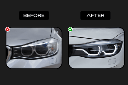 BMW 3 Series F34 GT LED projector lens headlights by K2 Industries, showing close-up of sleek headlight assembly for 2012-2019.