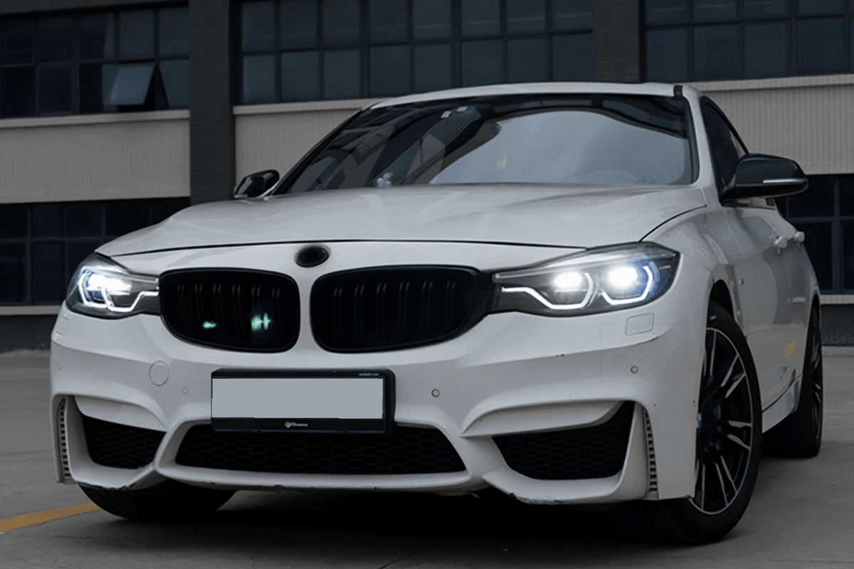 BMW 3 Series F34 GT LED projector lens headlights by K2 Industries, featuring clear lenses and modern lighting design.