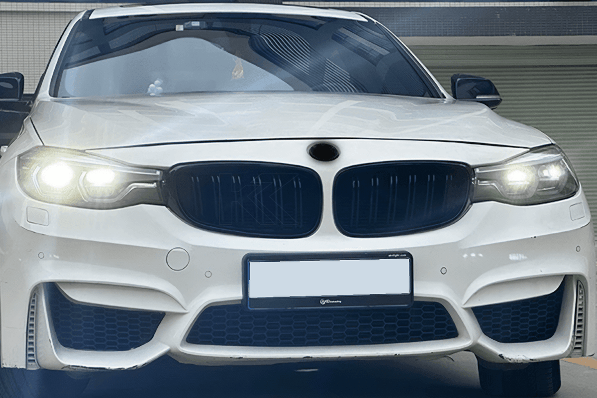 BMW 3 Series F34 GT LED projector lens headlights by K2 Industries, showing sleek design and bright illumination for 2012-2019 models.