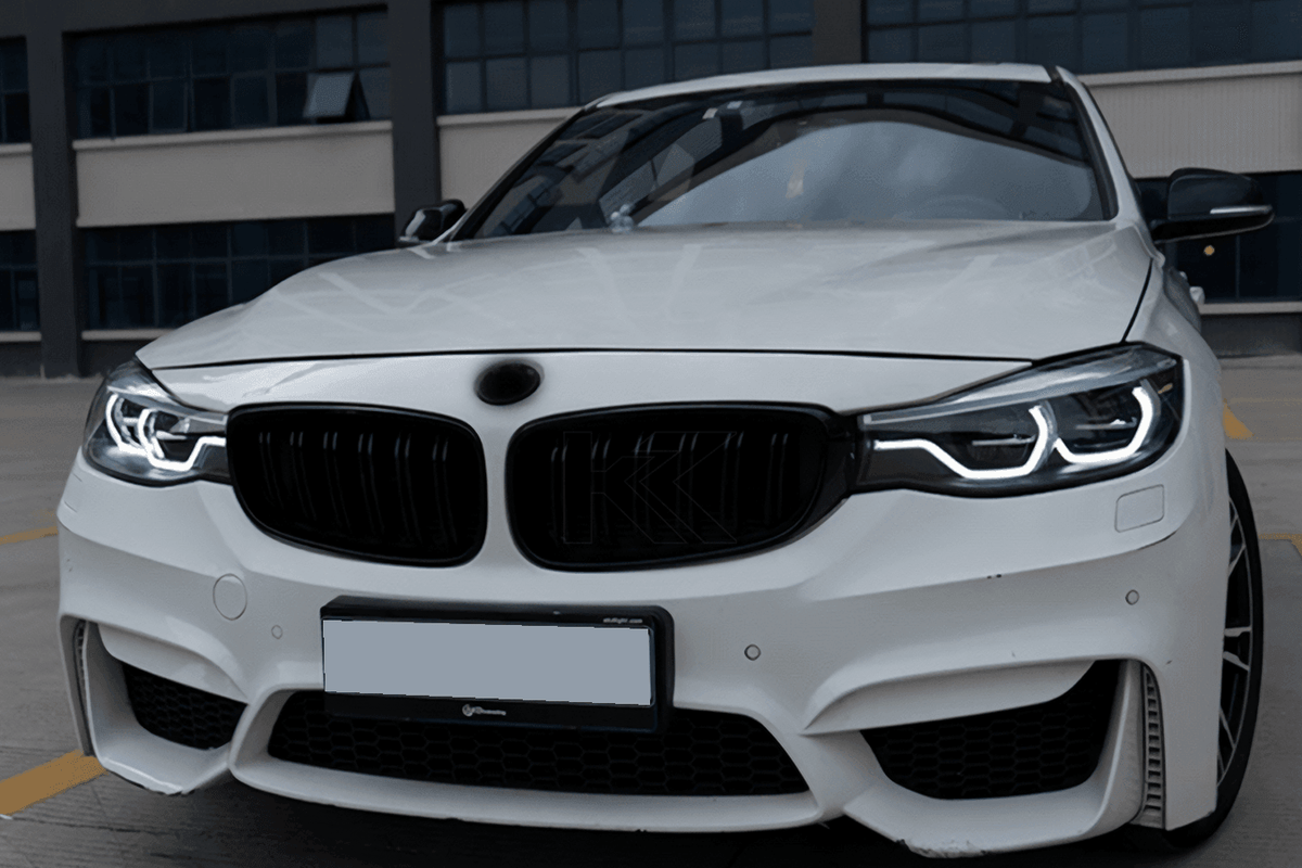 BMW 3 Series F34 GT LED projector lens headlights by K2 Industries, showing sleek design and bright illumination for 2012-2019 models.