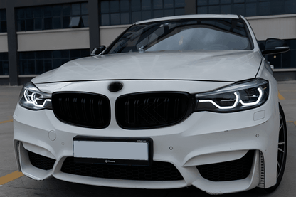BMW 3 Series F34 GT LED projector lens headlights by K2 Industries, showing sleek design and bright illumination for 2012-2019 models.