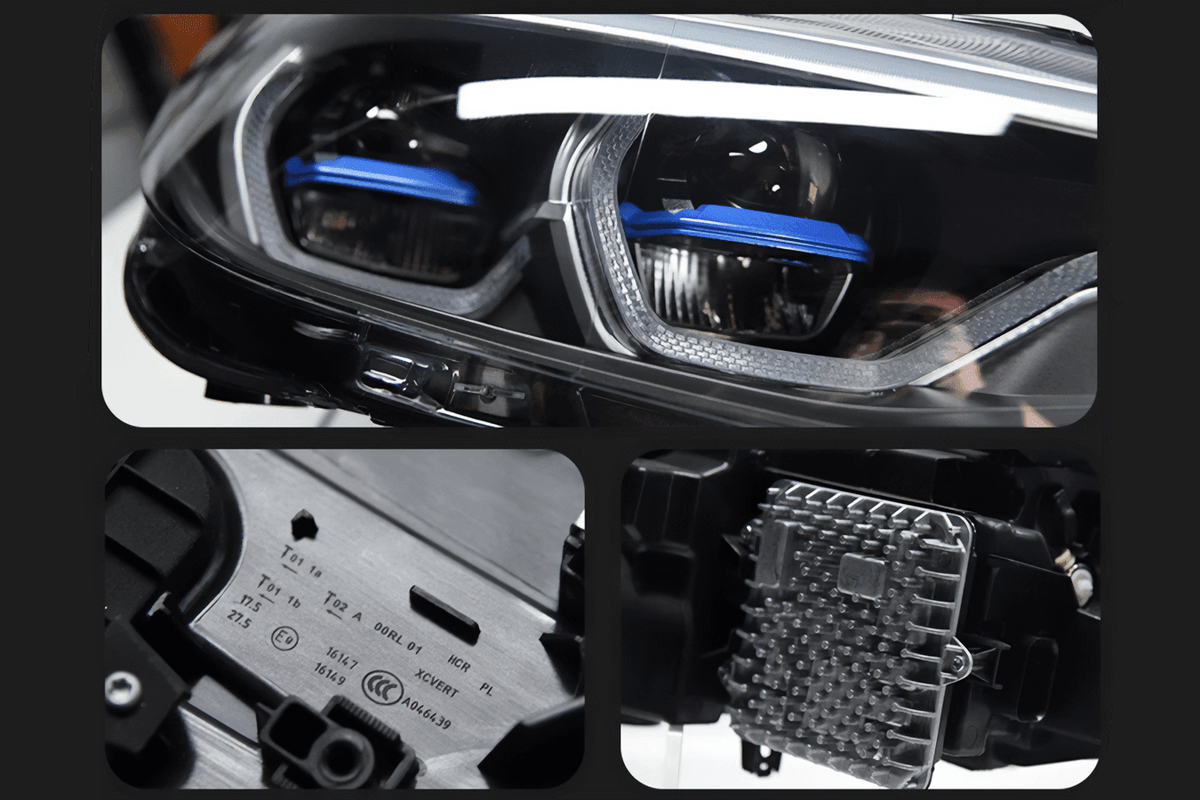 BMW 3 Series F34 GT LED projector lens headlights by K2 Industries, showing the sleek design and bright illumination of the headlights.