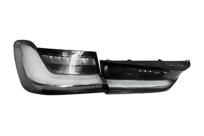 BMW 3 Series G20 G28 G80 M3 OEM style clear LED tail lights by K2 Industries, showing sleek design and bright LED elements.