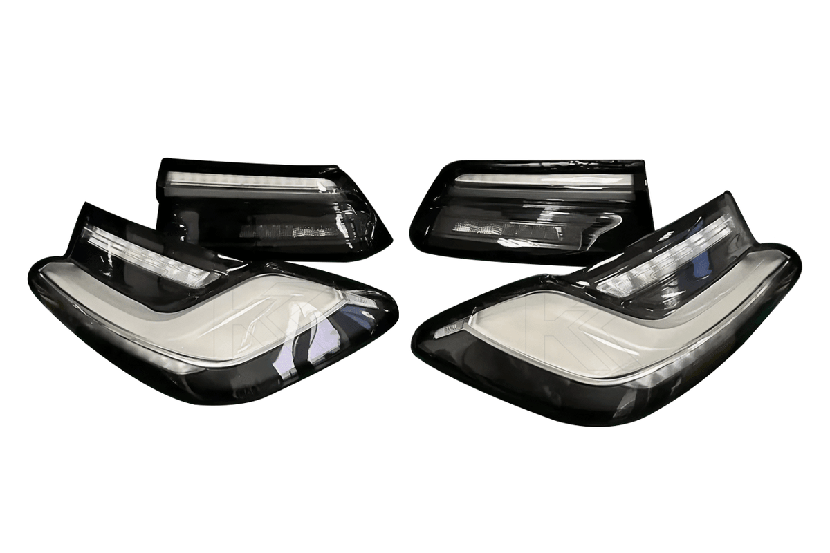 BMW 3 Series G20 G28 G80 M3 OEM style clear LED tail lights by K2 Industries, showing sleek design and LED light details.