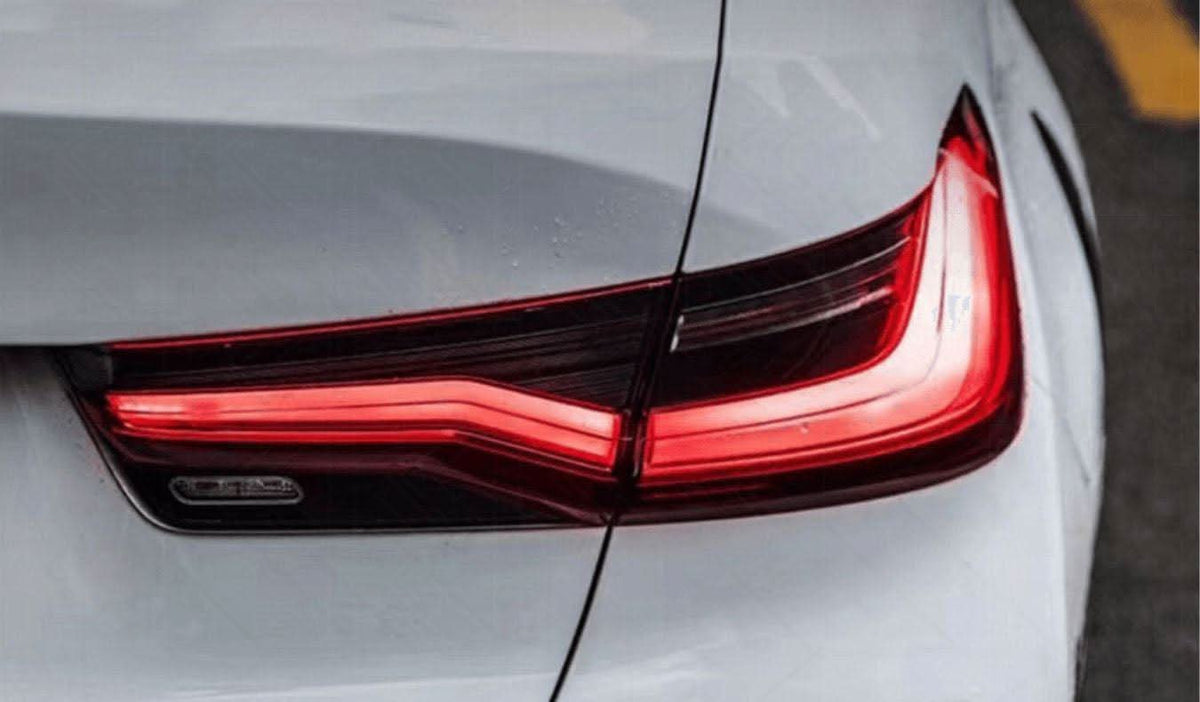 BMW 3 Series G20/G28 M8 Style inner tail light mod by K2 Industries showing sleek LED tail lights for 2019-2024 models.