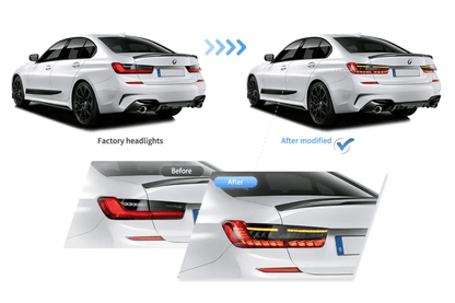 BMW 3-Series G20 G28 G80 tail lights with dragon scale style design by K2 Industries, for models from 2019 to 2024.