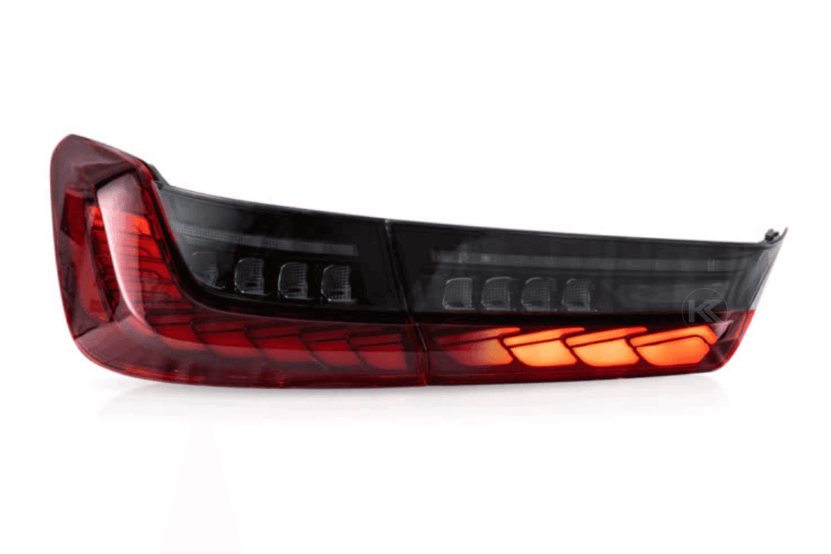 BMW 3-Series G20 G28 G80 tail lights with dragon scale design by K2 Industries, featuring sleek LED lighting for 2019-2024 models.