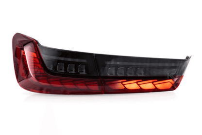 BMW 3-Series G20 G28 G80 tail lights with dragon scale design by K2 Industries, featuring sleek LED lighting for 2019-2024 models.