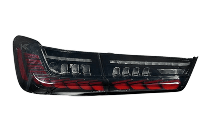 BMW 3-Series G20 G28 G80 tail lights with dragon scale style design by K2 Industries, installed on a 2019-2024 model.