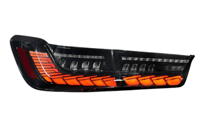 BMW 3-Series G20 G28 G80 tail lights with dragon scale style design by K2 Industries, featuring sleek LED lighting.