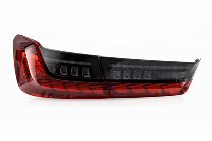 BMW 3-Series G20 G28 G80 tail lights with dragon scale style design, installed on a 2019-2024 model, by K2 Industries.