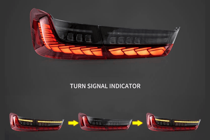 BMW 3-Series G20 G28 G80 Dragon Scale Style Tail Lights by K2 Industries, showing sleek, modern design with LED accents.