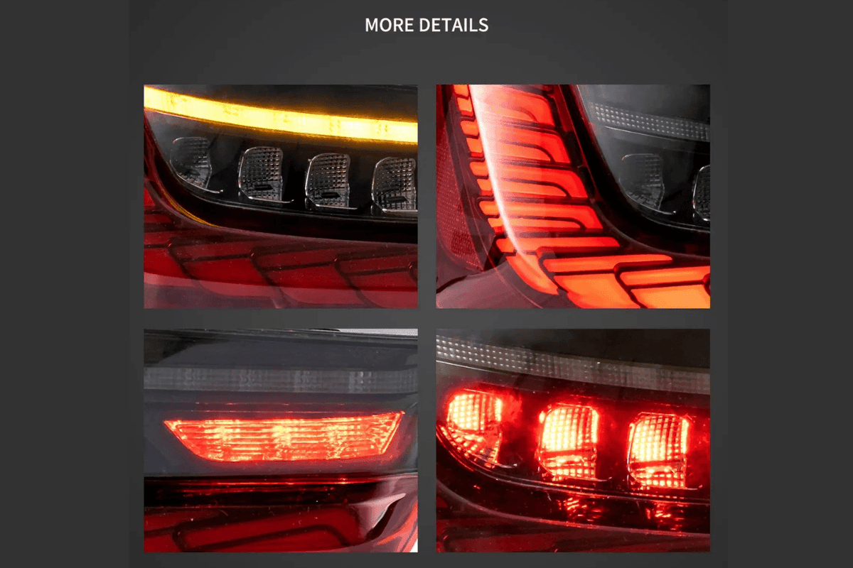BMW 3-Series G20 G28 G80 tail lights with dragon scale style design by K2 Industries, featuring sleek, modern lighting details.