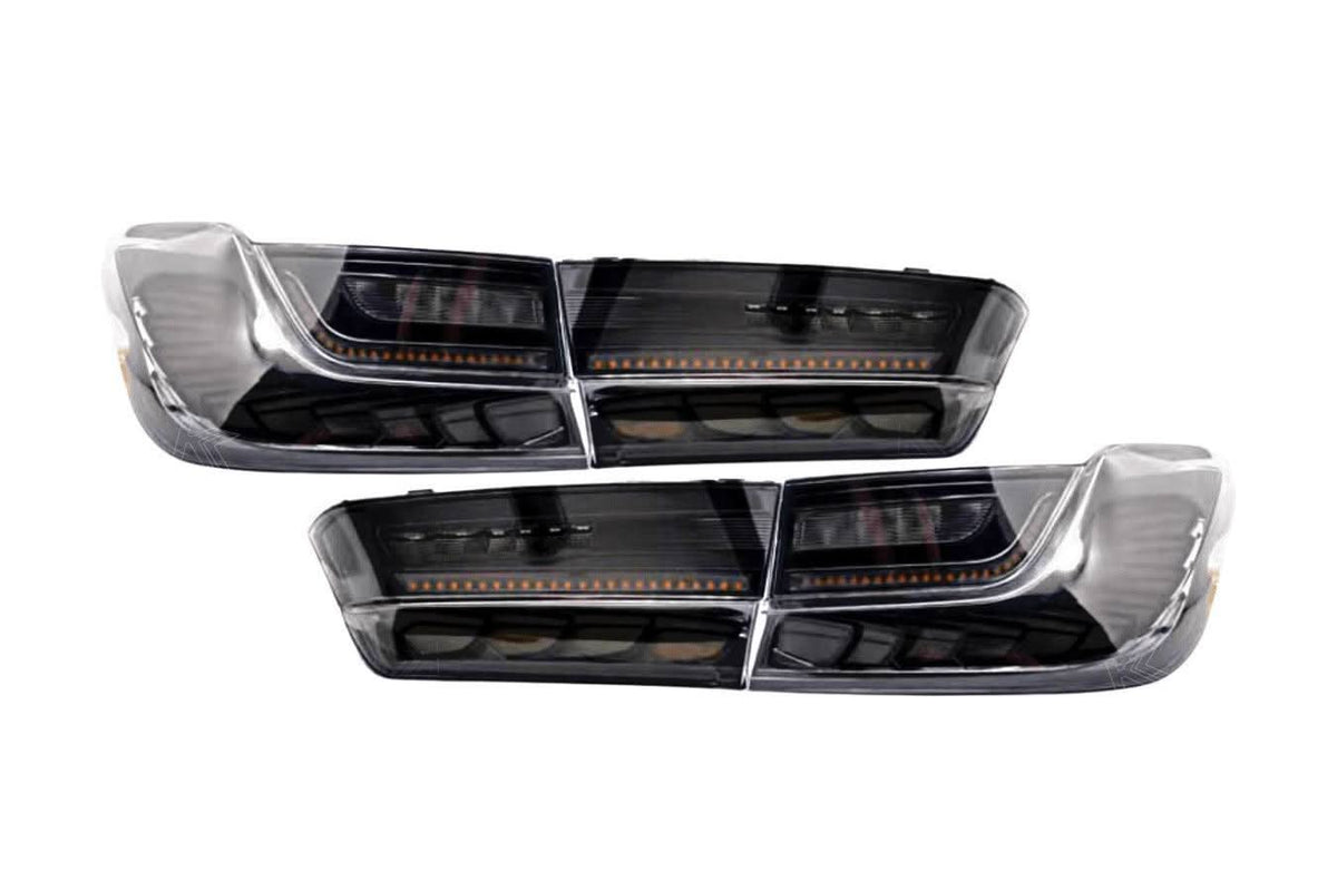 BMW 3-Series G20 G28 G80 GTS style tail lights by K2 Industries, designed for models from 2019 to 2024, with LED detailing.