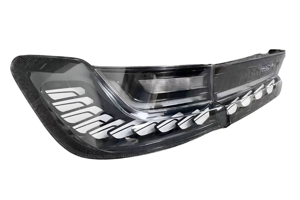 BMW 3-Series G20 G28 G80 GTS style tail lights by K2 Industries installed on a 2019-2024 model, featuring sleek LED design.