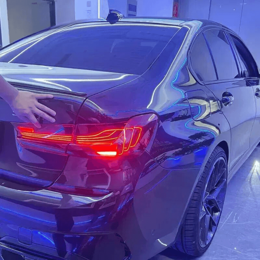 BMW 3-Series G20 G80 M3 CSL laser tail lights upgrade by K2 Industries, showing sleek tail light design on the car.