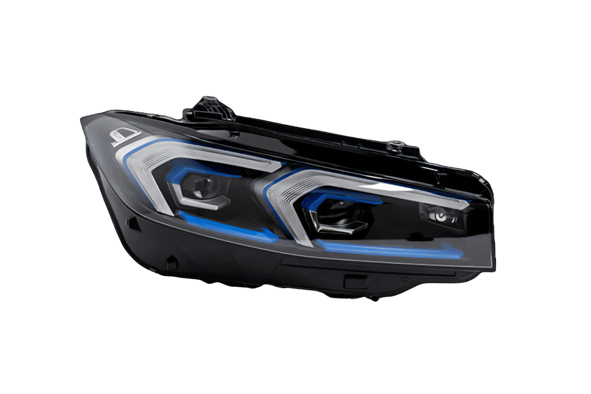 BMW 3 Series LCI G20 G28 LED projector headlights by K2 Industries, showcasing sleek headlight assembly with LED lenses.